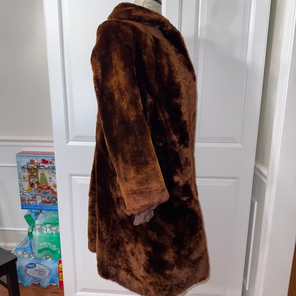 Vintage Real Fur Shearling Brown Trench Coat Size Medium Large - Picture 9 of 13